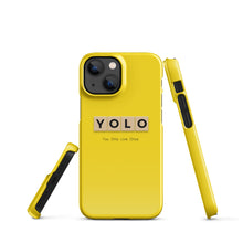 Load image into Gallery viewer, YOLO (You Only Live Once) Snap Case For iPhone® 13 Mini | Front View | Shop The Wishful Fish
