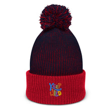 Load image into Gallery viewer, &quot;Keep It Wild&quot; Pom-Pom Embroidered Beanie One Size Fits All | Navy-Red | Front View | Shop The Wishful Fish
