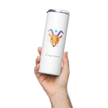 Load image into Gallery viewer, Zodiac Capricorn Stainless Steel Tumbler | 20 oz | Front View Lifestyle | The Wishful Fish
