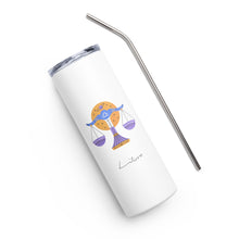 Load image into Gallery viewer, Zodiac Libra Stainless Steel Tumbler | Front View | Shop The Wishful Fish
