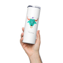 Load image into Gallery viewer, Zodiac Taurus Stainless Steel Tumbler | 20 oz | Front View Lifestyle | The Wishful Fish
