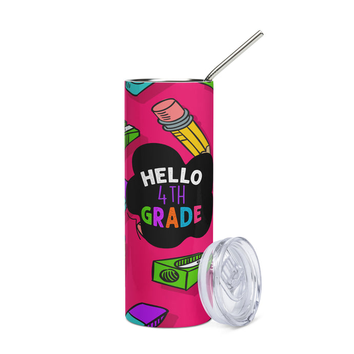 HELLO FOURTH GRADE Stainless Steel Tumbler For Teachers | Front View | Shop The Wishful Fish