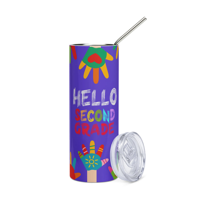 HELLO SECOND GRADE Stainless Steel Tumbler For Teachers | Front View | Shop The Wishful Fish