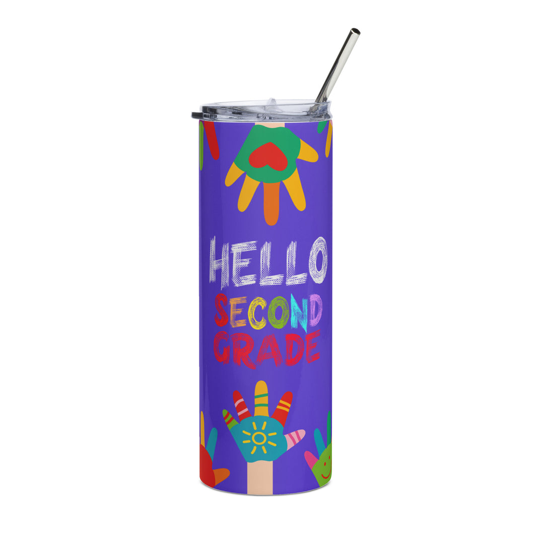HELLO SECOND GRADE Stainless Steel Tumbler For Teachers | Front View | Shop The Wishful Fish