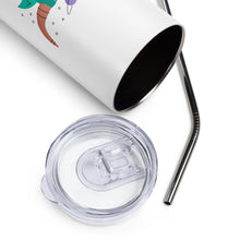 Load image into Gallery viewer, Zodiac Taurus Stainless Steel Tumbler | 20 oz | Close Up View of cover and Straw | The Wishful Fish
