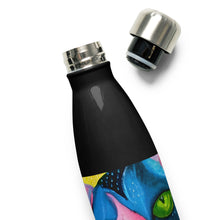 Load image into Gallery viewer, Whimsical Kat Stainless Steel Water Bottle | Black | Top View | The Wishful Fish
