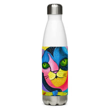 Load image into Gallery viewer, Whimsical Kat Stainless Steel Water Bottle | White | Front View | The Wishful Fish

