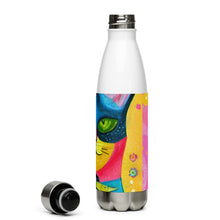 Load image into Gallery viewer, Whimsical Kat Stainless Steel Water Bottle | White | Side View | The Wishful Fish
