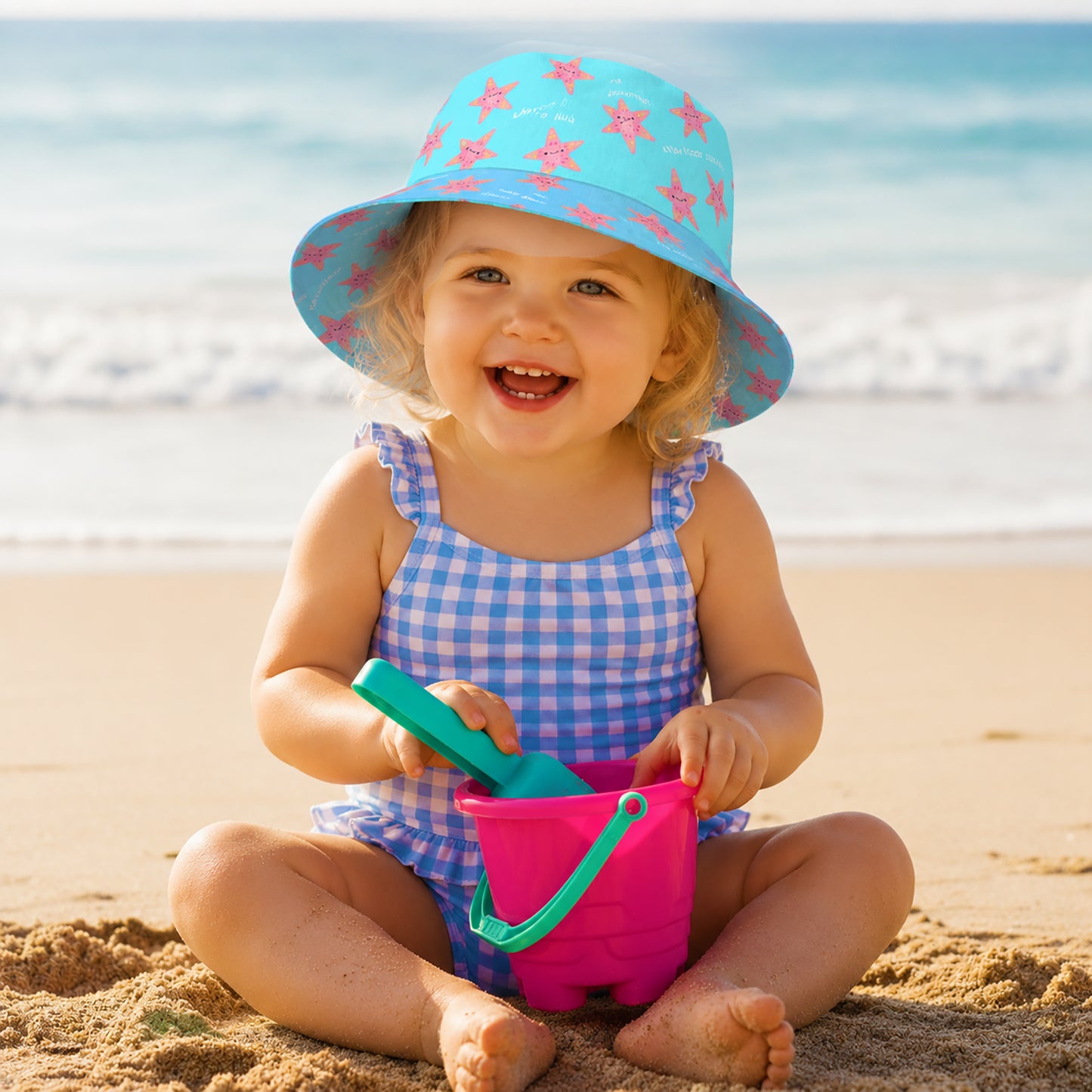 Children's Summer Bucket Hat Reversible. SHOP Now at The Wishful Fish