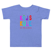 Load image into Gallery viewer, &quot;Kids Rule In Preschool&quot; Toddler Short Sleeve Tee | Heather Columbia Blue | Front View | Shop The Wishful Fish
