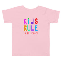 Load image into Gallery viewer, &quot;Kids Rule In Preschool&quot; Toddler Short Sleeve Tee | Pink | Front View | Shop The Wishful Fish
