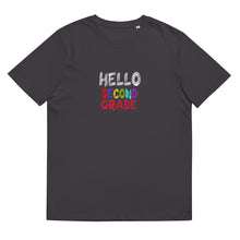 Load image into Gallery viewer, HELLO SECOND GRADE Unisex Organic Cotton T Shirt For Teachers | Anthratice | Front View | Shop The Wishful Fish
