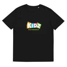 Load image into Gallery viewer, HELLO KINDERGARTEN Unisex Organic Cotton T Shirt  Sizes S-2XL | Black | Front View | Shop The Wishful Fish
