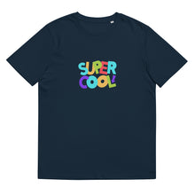 Load image into Gallery viewer, &quot;Super Cool&quot; Unisex Organic Cotton T Shirt | Navy Blue | Front View | Shop The Wishful Fish
