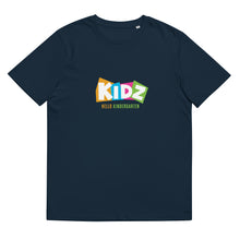 Load image into Gallery viewer, HELLO KINDERGARTEN Unisex Organic Cotton T Shirt  Sizes S-2XL | French Navy | Front View | Shop The Wishful Fish
