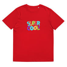 Load image into Gallery viewer, &quot;Super Cool&quot; Unisex Organic Cotton T Shirt | Red | Front View | Shop The Wishful Fish
