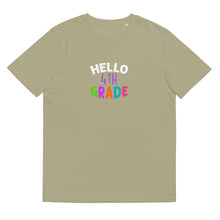 Load image into Gallery viewer, HELLO FOURTH GRADE Unisex Organic Cotton T Shirt For Teachers | Sage | Front View | Shop The Wishful Fish
