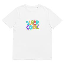 Load image into Gallery viewer, &quot;Super Cool&quot; Unisex Organic Cotton T Shirt | White | Front View | Shop The Wishful Fish
