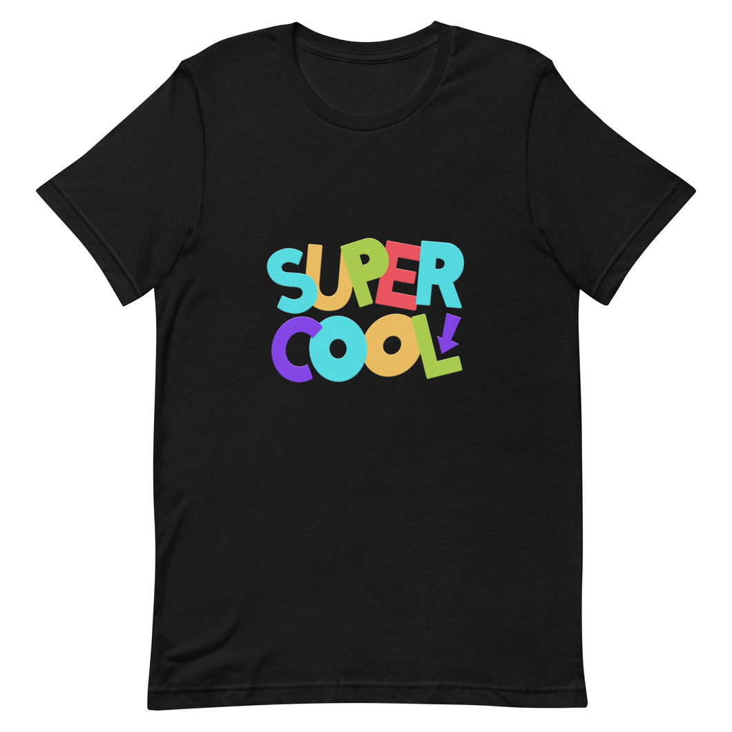SUPER COOL Unisex T Shirt | Black | Front View | Shop The Wishful Fish