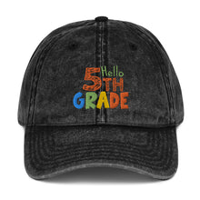Load image into Gallery viewer, HELLOHELLO FIFTH GRADE Vintage Cotton Twill Embroidered Baseball Cap | Front View | Black | Shop The Wishful Fish

