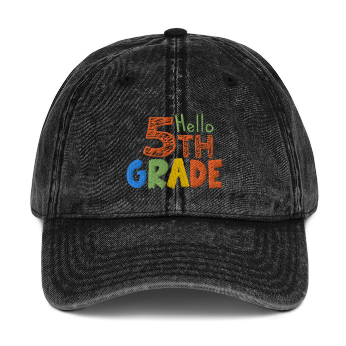 HELLOHELLO FIFTH GRADE Vintage Cotton Twill Embroidered Baseball Cap | Front View | Black | Shop The Wishful Fish