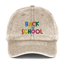 Load image into Gallery viewer, &quot;Back To School&quot; Vintage Cotton Twill Baseball Cap | Khaki | One Size Fits All | Front View | The Wishful Fish
