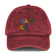 Load image into Gallery viewer, &quot;Back To School&quot; Vintage Cotton Twill Baseball Cap | Maroon | One Size Fits All | Front View | The Wishful Fish
