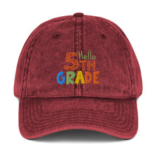 Load image into Gallery viewer, HELLO FIFTH GRADE Vintage Cotton Twill Embroidered Baseball Cap | Front View | Maroon | Shop The Wishful Fish
