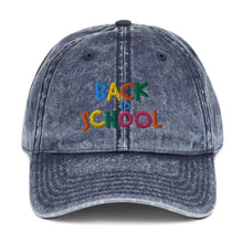 Load image into Gallery viewer, &quot;Back To School&quot; Vintage Cotton Twill Baseball Cap | Navy | One Size Fits All | Front View | The Wishful Fish
