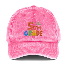 Load image into Gallery viewer, HELLO FIFTH GRADE Vintage Cotton Twill Embroidered Baseball Cap | Front View | Pink | Shop The Wishful Fish
