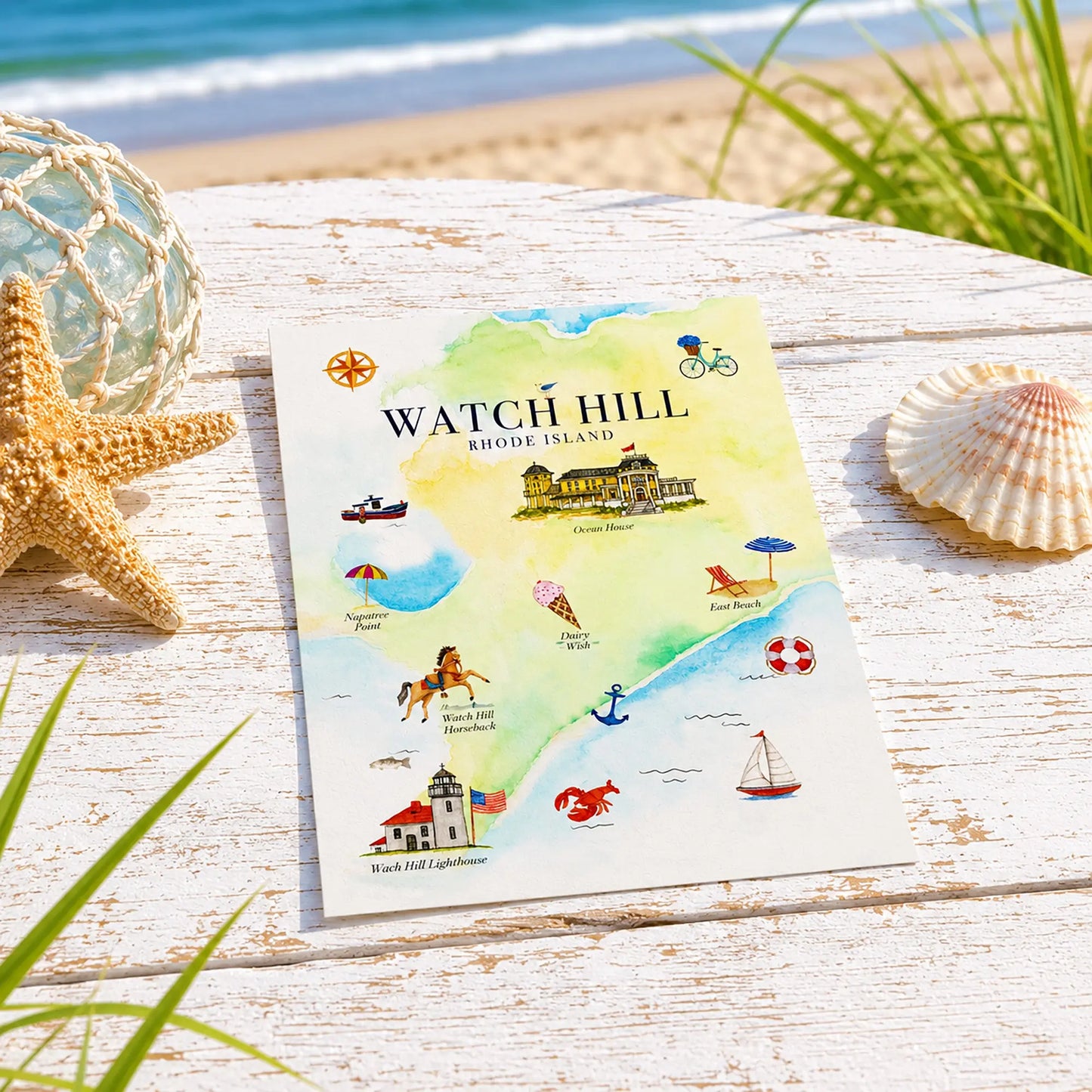 Hello from the Hill Coastal Postcard Watch Hill, RI — A Seaside Hello from the Hill! The Wishful Fish
