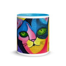 Load image into Gallery viewer, Whimsical Kat Mug  | Front View |  Blue Inside &amp; Handle | The Wishful Fish
