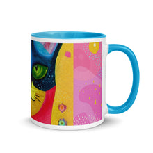 Load image into Gallery viewer, Whimsical Kat Mug  | Right View |  Blue Inside &amp; Handle | The Wishful Fish
