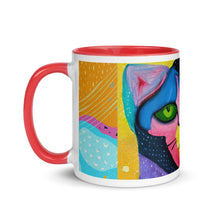 Load image into Gallery viewer, Whimsical Kat Mug  | Left View |  Red Inside &amp; Handle | The Wishful Fish
