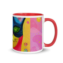 Load image into Gallery viewer, Whimsical Kat Mug  | Right View |  Red Inside &amp; Handle | The Wishful Fish
