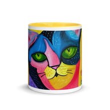 Load image into Gallery viewer, Whimsical Kat Mug  | Front View |  Yellow  Inside &amp; Handle | The Wishful Fish
