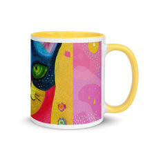 Load image into Gallery viewer, Whimsical Kat Mug  | Right View |  Yellow Inside &amp; Handle | The Wishful Fish
