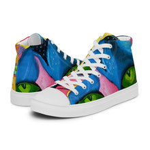 Load image into Gallery viewer, The Whimsical Kat Women’s High Top Canvas Shoes | Side View | The  Wishful Fish Shop
