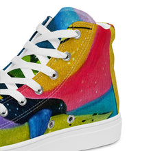 Load image into Gallery viewer, The Whimsical Kat Women’s High Top Canvas Shoes | Close Up View | The  Wishful Fish Shop
