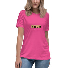 Load image into Gallery viewer, YOLO (You Only Live Once) Women&#39;s Relaxed T Shirt | Berry | Front View Lifestyle Photo | Shop The Wishful Fish
