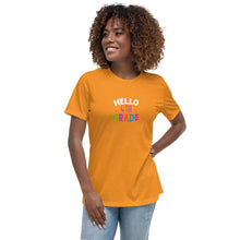 Load image into Gallery viewer, HELLO FOURTH GRADE Women&#39;s Relaxed T Shirt For Teachers | Marmalade | Front View Lifestyle Photo | Shop The Wishful Fish
