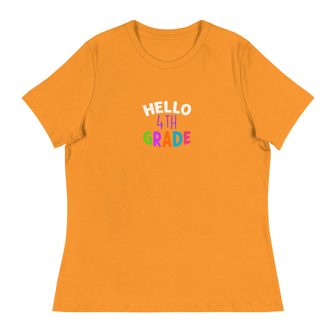 HELLO FOURTH GRADE Women's Relaxed T Shirt For Teachers | Marmalade | Front View | Shop The Wishful Fish