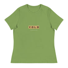 Load image into Gallery viewer, YOLO (You Only Live Once) Women&#39;s Relaxed T Shirt | Leaf Green | Front View | Shop The Wishful Fish
