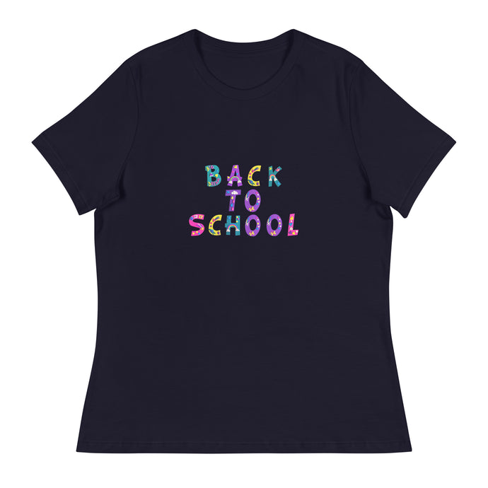 BACK TO SCHOOL Women's Relaxed T Shirt For Teachers | Navy | Front View | Shop The Wishful Fish