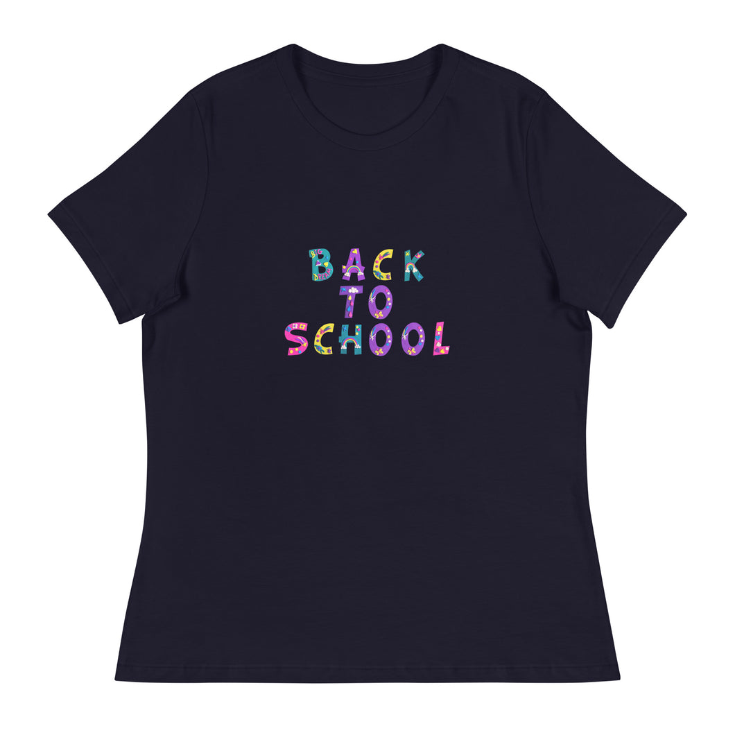 BACK TO SCHOOL Women's Relaxed T Shirt For Teachers | Navy | Front View | Shop The Wishful Fish