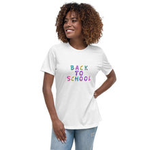 Load image into Gallery viewer, BACK TO SCHOOL Women&#39;s Relaxed T Shirt For Teachers | White | Front View Lifestyle | Shop The Wishful Fish
