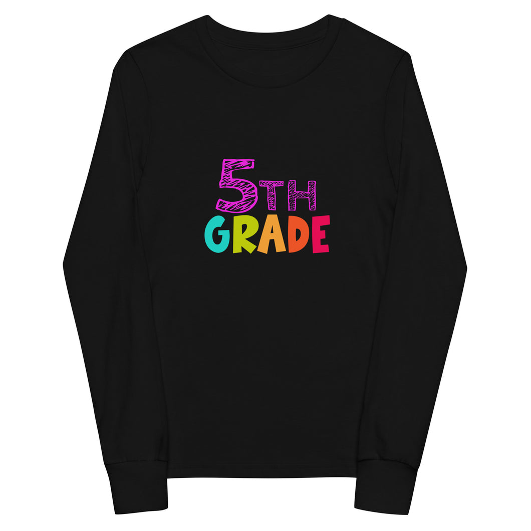 BACK TO SCHOOL 5TH GRADER Long Sleeve T-Shirt | Black | Front View | Shop The Wishful Fish