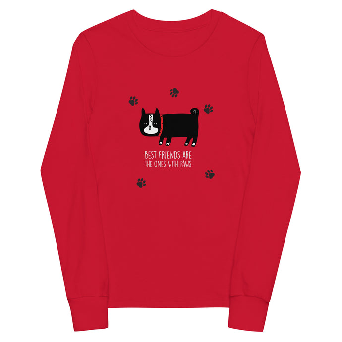 Best Friends Are The Ones With Paws Youth Long Sleeve T Shirt | Front View | The Wishful Fish