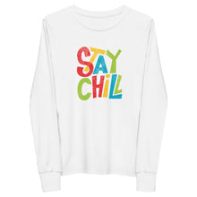 Load image into Gallery viewer, &quot;Stay Chill&quot; Long Sleeve Kids T Shirt | Sizes S | M | L |  Front View | White | Shop The Wishful Fish
