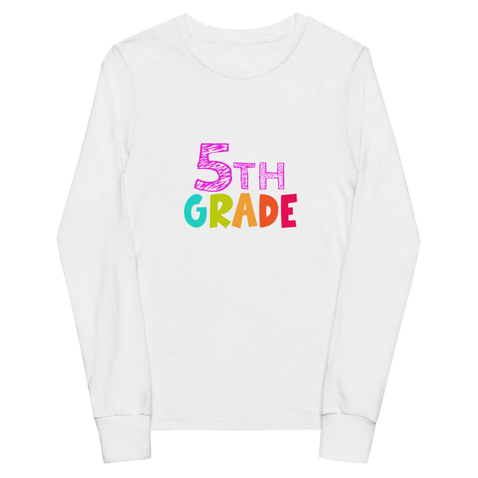 BACK TO SCHOOL 5TH GRADER Long Sleeve T-Shirt | White | Front View | Shop The Wishful Fish